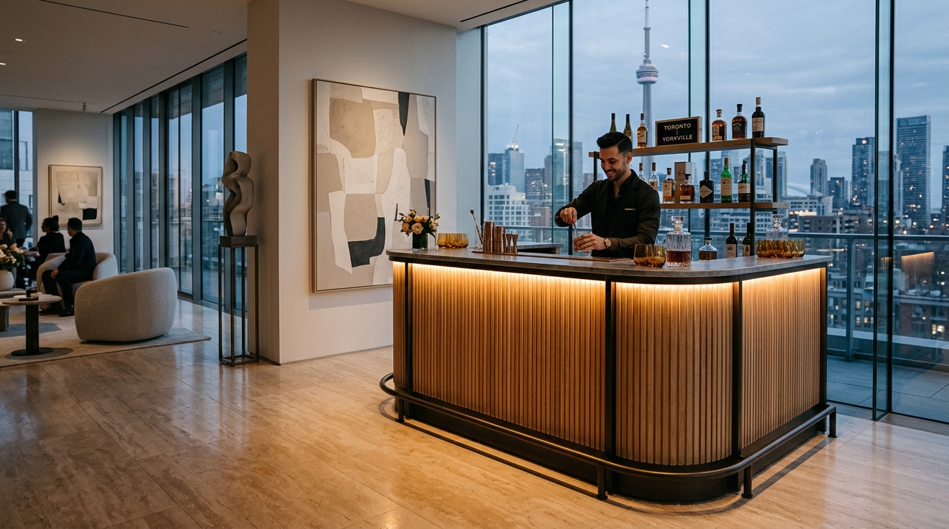 The Fluted Bone Oak Bar Installation in Yorkville Penthouse
